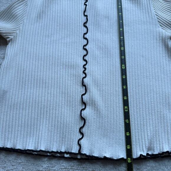 Mango MNG Ribbed Long Sleeve T-Shirt Cream Black Lettuce Edge Trim Mock Neck XS - Picture 13 of 13